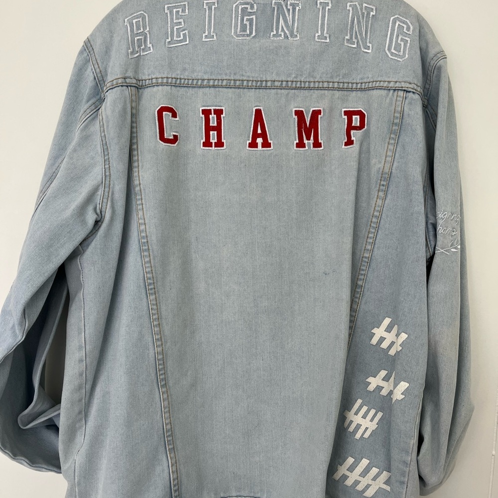 Y2K Rue21 Embroidered Denim Jacket Colorful Patches Sayings Jean Jacket Size XXL - Picture 8 of 14